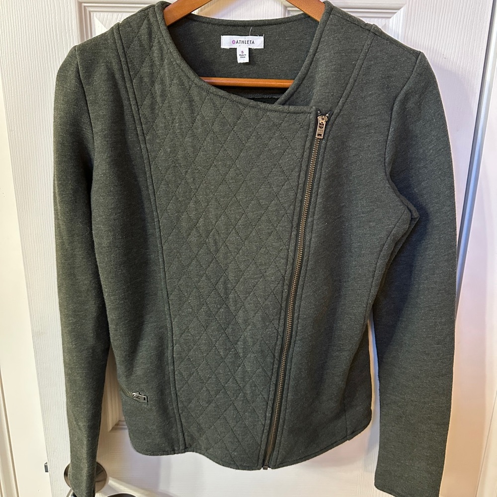 Athleta Belvedere Moto Zip Up Jacket Size Medium Cool Classic